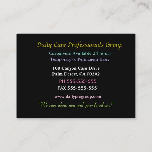 介護者チューリップ美しいプロフェッショナル  名刺 (裏面)