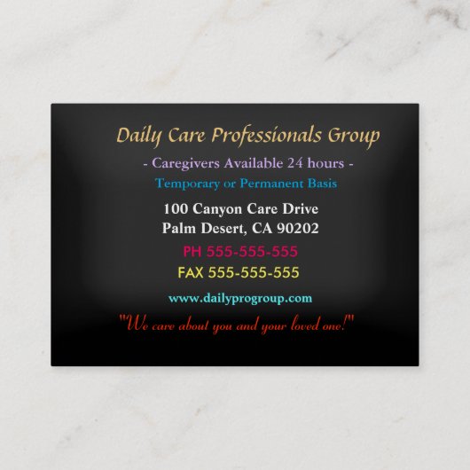 介護者ハリーフラワー幸せプロフェッショナル部 名刺 (裏面)