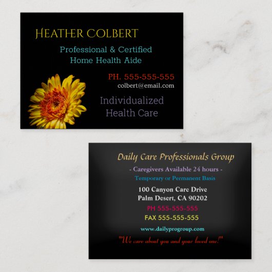 介護者ハリーフラワー幸せプロフェッショナル部 名刺 (正面/裏面)