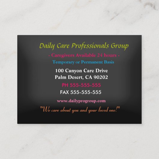 介護者ピンかわいらしクフラワーハッピープロフェッショナル 名刺 (裏面)