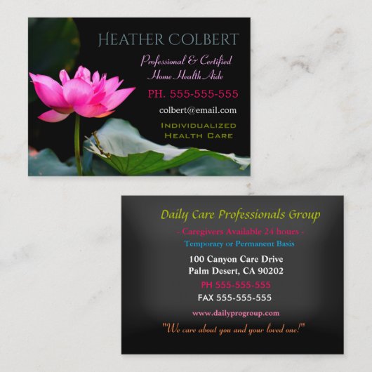 介護者ピンかわいらしクフラワーハッピープロフェッショナル 名刺 (正面/裏面)