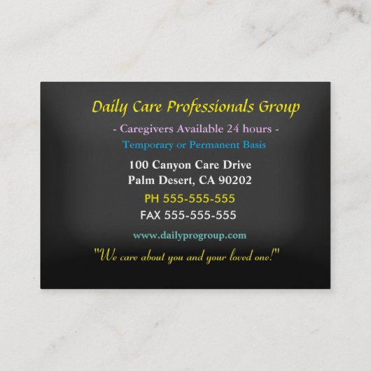 介護者フローラセレニティ陽気プロフェッショナル 名刺 (裏面)