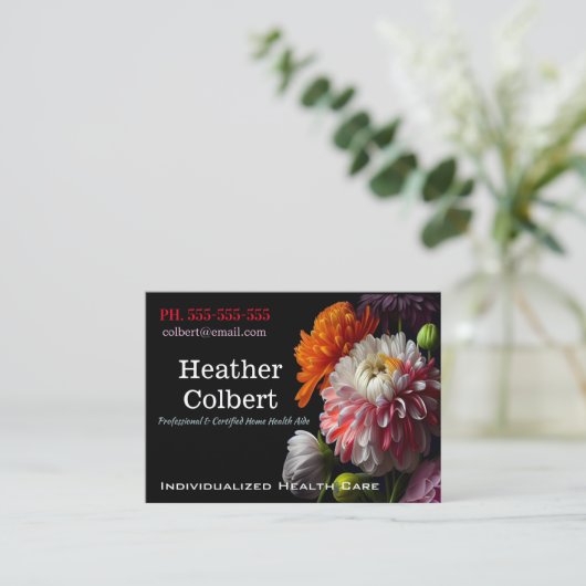 介護者フローラファンシーブラックプロフェッショナル 名刺 (スタンド正面)