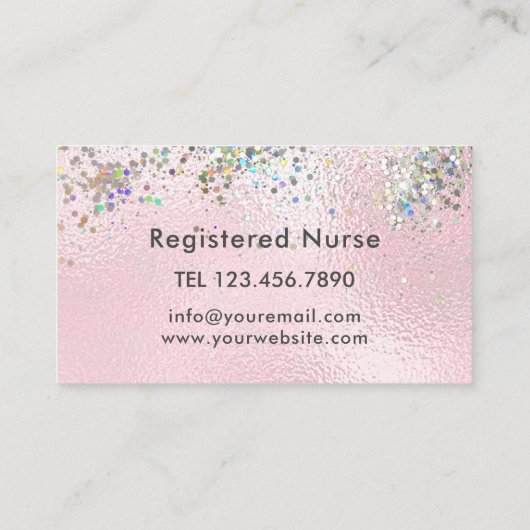 介護者ホログラフィモダンックグリッター医療用ピンク 名刺 (裏面)
