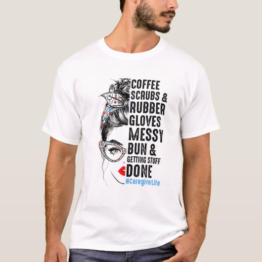 介護者ライフコーヒースクラップ及びゴム手袋Nur Tシャツ (正面)