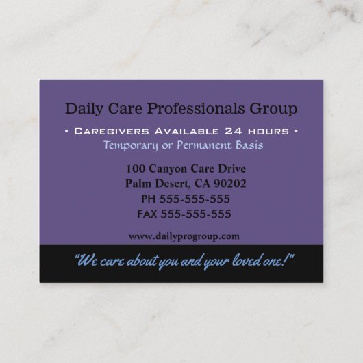 介護者ラベンダーフィールドヘルパープロフェッショナル 名刺 (裏面)