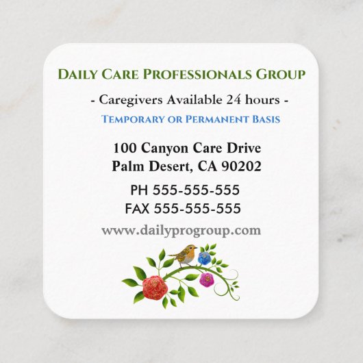 介護者リトルバードヘルパースクエアプロフェッショナル スクエア名刺 (裏面)