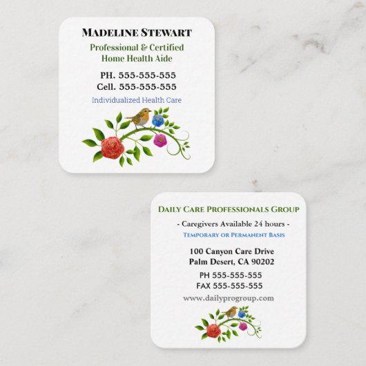 介護者リトルバードヘルパースクエアプロフェッショナル スクエア名刺 (正面/裏面)