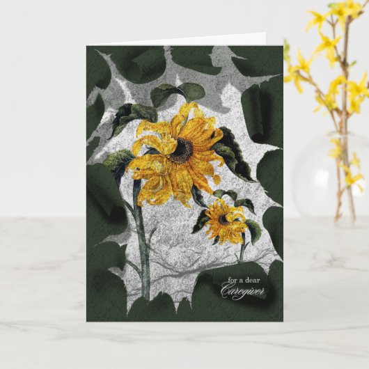 介護者勇気付けられる枯れたひまわり カード (黄色い花)