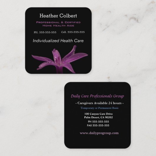 介護者用ブラックアンドクールフローラプロフェッショナル スクエア名刺 (正面/裏面)