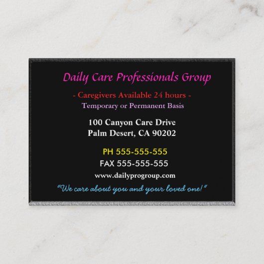 介護者誠実な信頼フローラプロフェッショナル 名刺 (裏面)