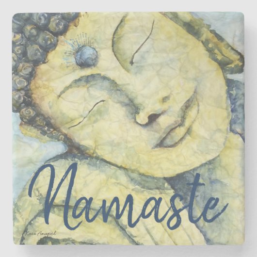 仏のナマステの水彩画の芸術の石のコースター ストーンコースター (正面)