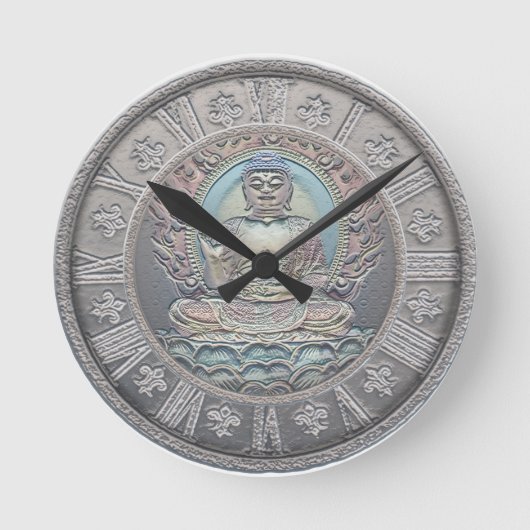 仏のヴィンテージの銀の一見 ラウンド壁時計 (正面)