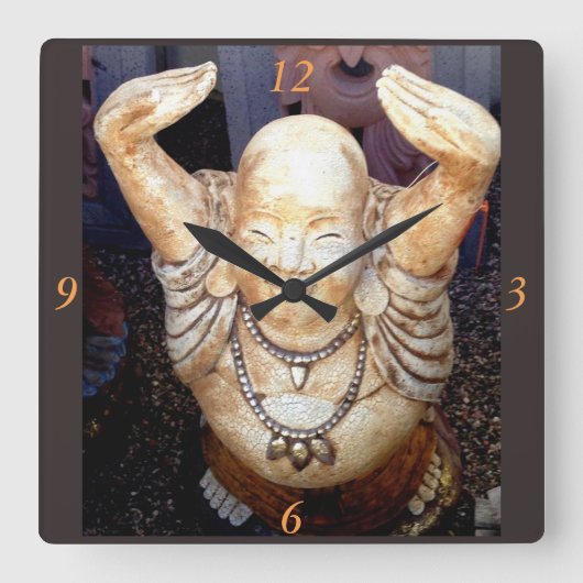 仏の微笑の幸せな時計 スクエア壁時計 (正面)