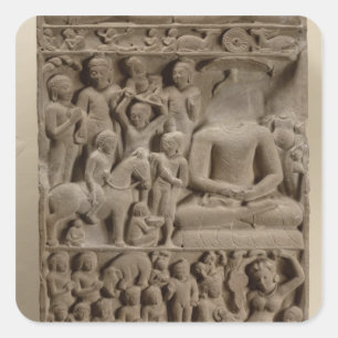 仏の生命、Sarnath、ウタール・パラデシュからの場面 スクエアシール