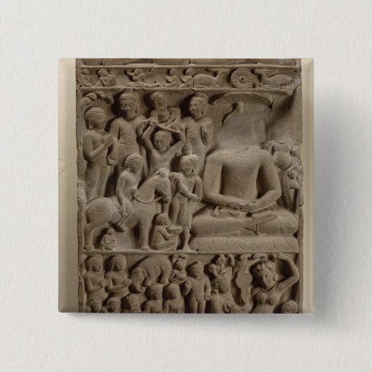 仏の生命、Sarnath、ウタール・パラデシュからの場面 缶バッジ (正面)