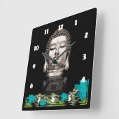 仏の銀製のヘッド彫像 スクエア壁時計 (傾斜)