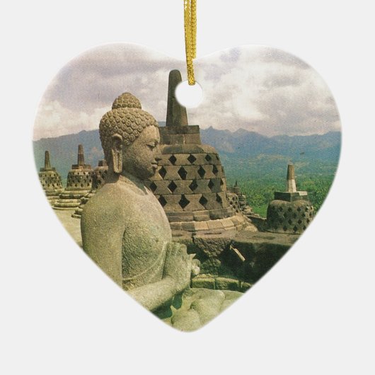 仏の鐘の彫像、Borobodurの寺院、ジャワ セラミックオーナメント (正面)