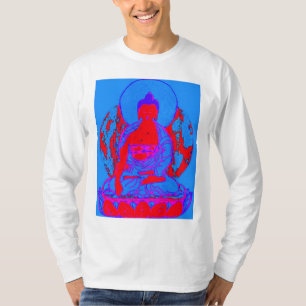 仏の青い及びピンクの男性長袖のTシャツ Tシャツ