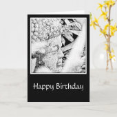 仏の頭部(白黒スケッチ)のバースデー・カード カード (黄色い花)