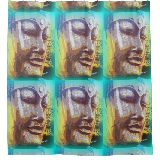 仏めい想顔グリーンパターン シャワーカーテン (正面)