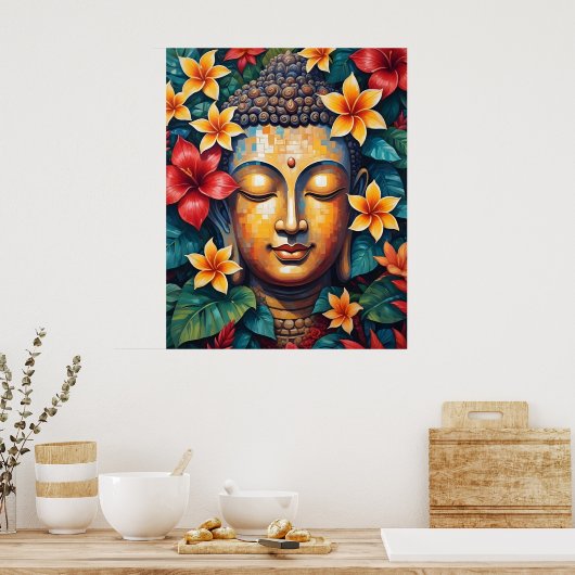 仏カラフル鮮やかピクセル美術 ポスター (キッチン)