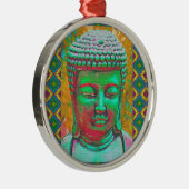 仏ポップ・アートのティール(緑がかった色)緑と赤 メタルオーナメント (右)