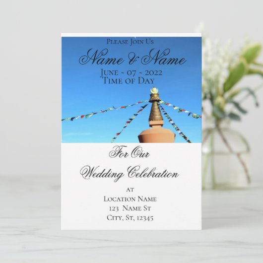 仏教のストゥーパと祈りの言葉フラグThunder_Cove 招待状 (スタンド正面)