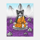 仏教のタキシード瞑想猫 フリースブランケット (正面)