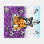 仏教のタキシード瞑想猫 フリースブランケット (正面(横))