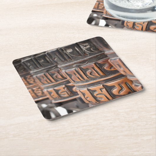 仏教のマニ車のコースター スクエアペーパーコースター (アングル)