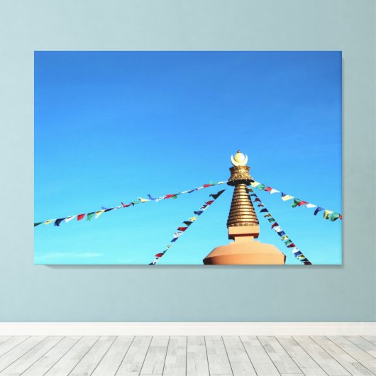 仏教の仏塔で祈りの言葉の旗を包んだキャンバス キャンバスプリント (インサイチュ (ウッドフロア))