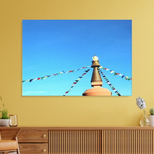 仏教の仏塔で祈りの言葉の旗を包んだキャンバス キャンバスプリント (インサイチュ (リビング))