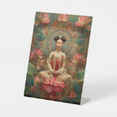 仏教の女神クアンインポートレート絵を描ズアート 台座サイン (正面)