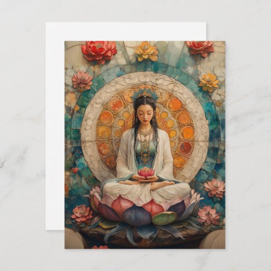 仏教の女神クアンインポートレート絵を描ズアート 招待状 (正面/裏面)