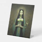 仏教の女神グリーンターラのヴィンテージスタイルの肖像画 台座サイン (正面)