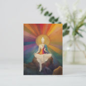 仏教の女神ホワイトタラの虹の肖像画 ポストカード (スタンド正面)