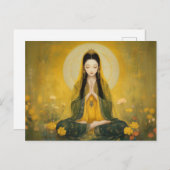 仏教の女神 イエロー タラ ゴールド ポートレート アート ポストカード (正面/裏面)