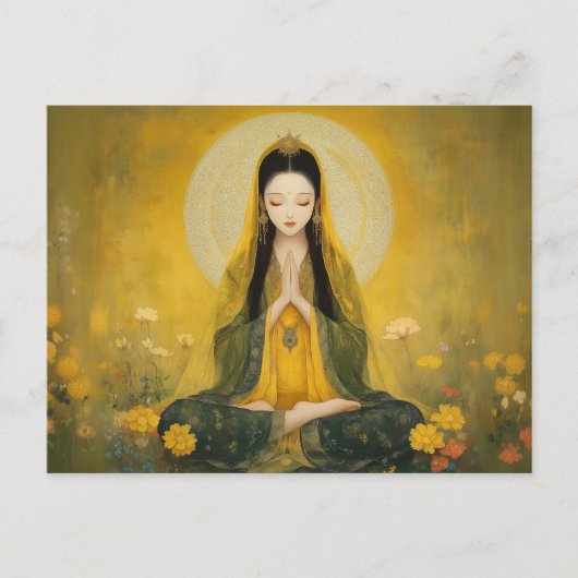 仏教の女神 イエロー タラ ゴールド ポートレート アート ポストカード (正面)