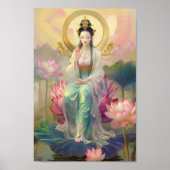 仏教の女神 観音: ピンクの蓮の庭園 ポスター (正面)
