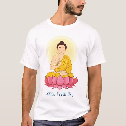 仏教の幸せな仏陀の日アイコン 座禅仏 Tシャツ (正面)