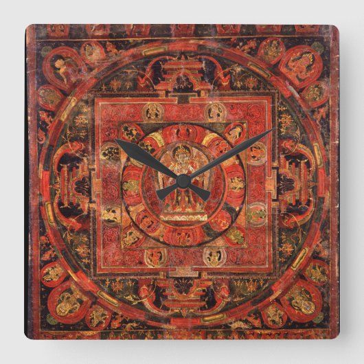 仏教の慈悲の曼荼羅 スクエア壁時計 (正面)