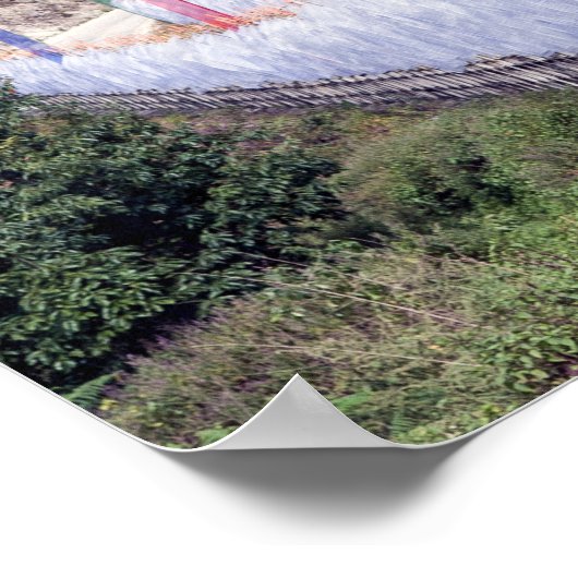 仏教の祈りの言葉旗と橋 – ブータン ポスター (角)