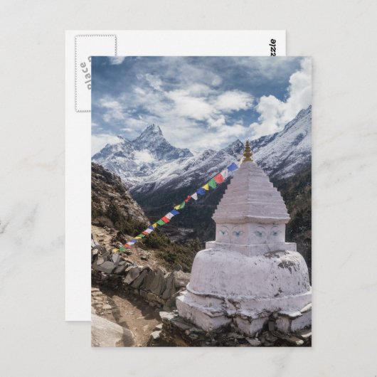 仏教の神社及び祈りの言葉の旗、ヒマラヤ山脈山 ポストカード (正面/裏面)