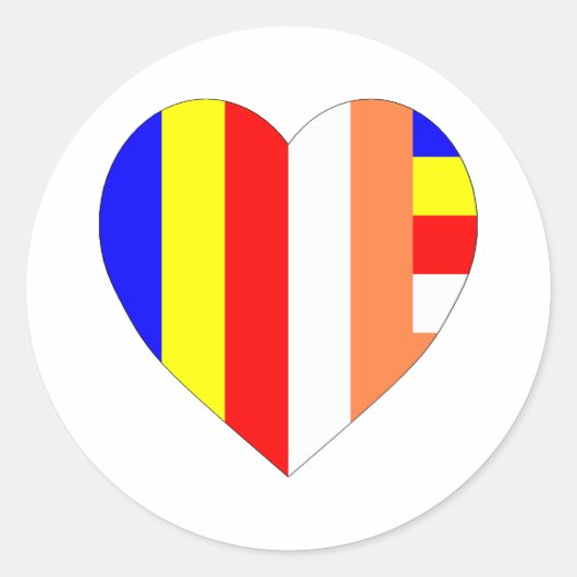 仏教国旗のハート ラウンドシール (正面)