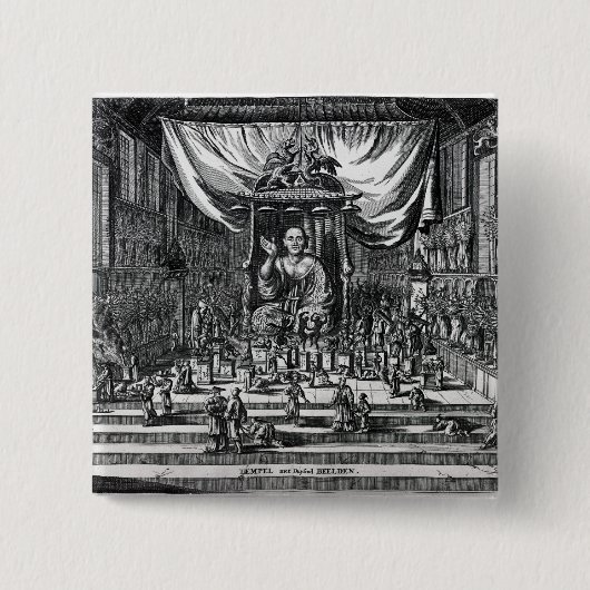 仏教寺院、イラストレーション 缶バッジ (正面)