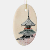 仏教日本の寺さくらんぼ咲くクリスマス セラミックオーナメント (右)