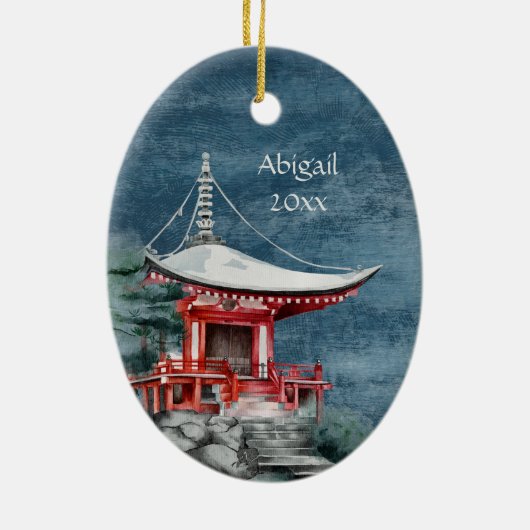 仏教日本の寺のクリ伝統的スマス セラミックオーナメント (裏面)