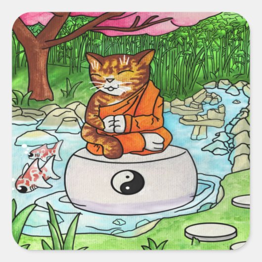仏教虎猫瞑想猫 スクエアシール (正面)