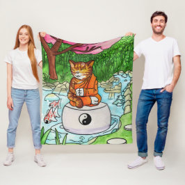 仏教虎猫瞑想猫 フリースブランケット